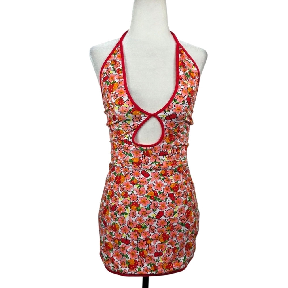 Blackbough Cherry Keyhole/plunge-halter-bikini-cover up-mini dress-